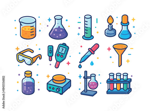 Colorful Chemical Equipment Icons. Chemical Equipment. Colorful