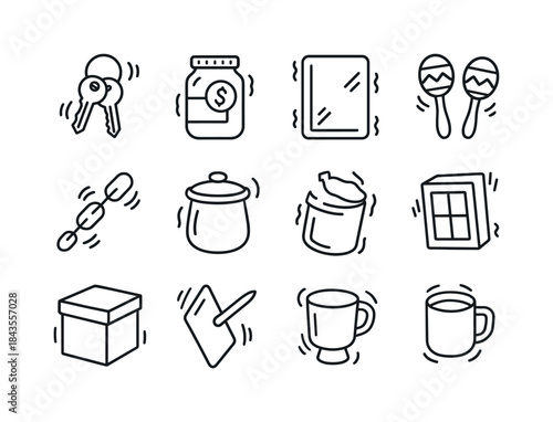 Rattling Icon Set. Rattling. Line icon set of Rattling: rattling