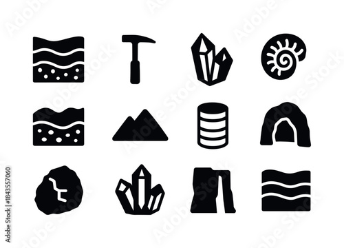 Geology Icon Set. Geology. Solid icon set of Geology: rock layer