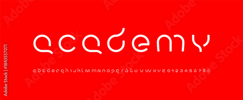 Technology science font, digital cyber alphabet, Latin letters A, B, C, D, E, F, G, H, I, J, K, L, M, N, O, P, Q, R, S, T, U, V, W, X, Y, Z and Arab numerals 0, 1, 2, 3, 4, 5, 6, 7, 8, 9 space style