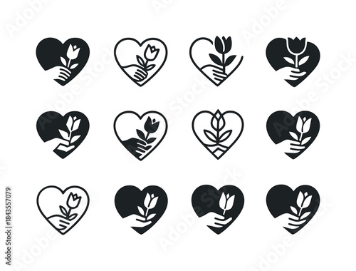 Floral Icon Set. Greet with flowers. Icon set. Set Logo of greet