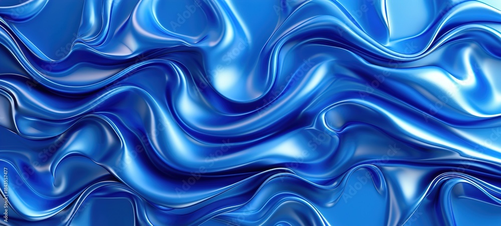 Fototapeta premium Vibrant Blue Liquid Metal Background with Smooth Waves and Reflections