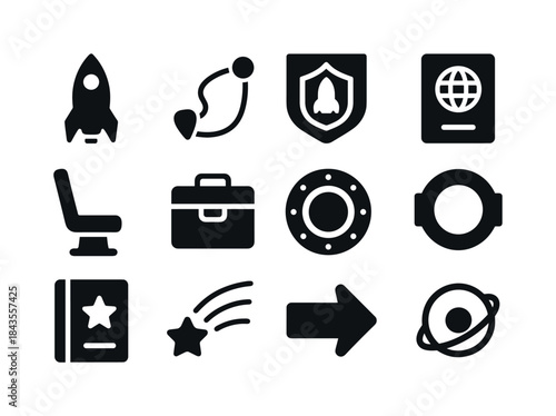 Space Travel Icons. Space travel. Solid icon set of space travel