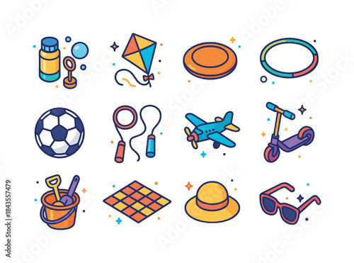 Colorful Outdoor Games Icons. Outdoor Games. Colorful isometric