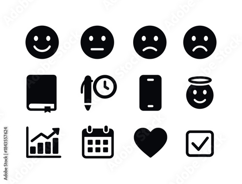 Mood Tracking Icons. Mood Tracking. Solid icon set of Mood Track