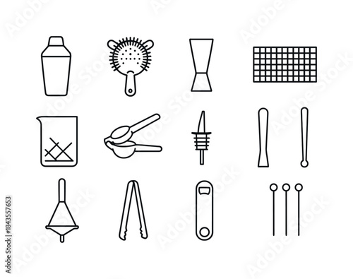 Cocktail Icon Set. Cocktail Essentials. Line icon set of Cocktai