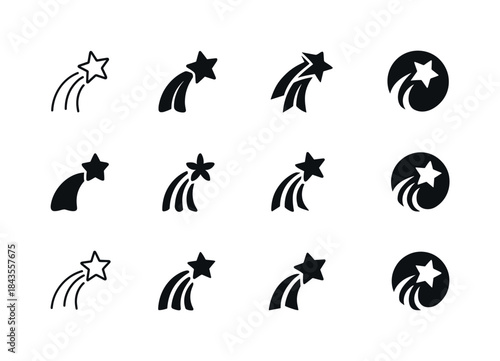 Shooting Star Logos. Dreams coming true. Icon set. Set Logo of d