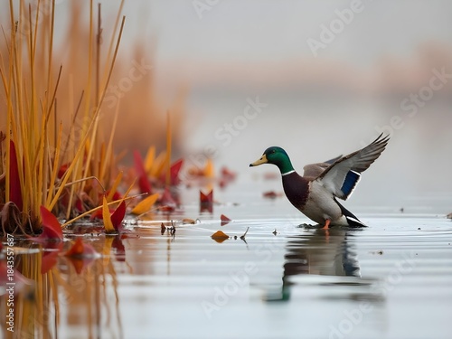 AI generated close-up marsh landscape with blooming aquatic vegetation