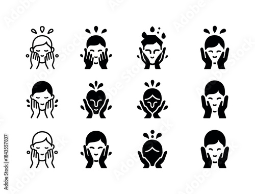 Face Wash Logos. washing your face. Icon set. Set Logo of washin