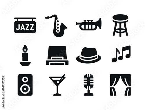 Jazz Club Icons. Jazz Club. Solid icon set of Jazz Club: club si