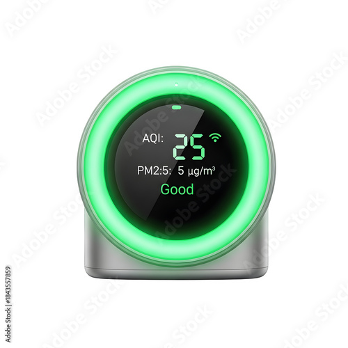 Air quality monitor displaying good reading isolated on transparent background