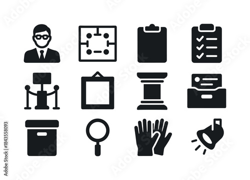 Museum Curation Icons. Museum Curation. Solid icon set of Museum