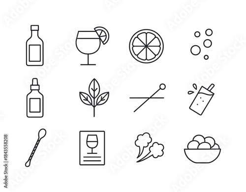 Aperitif Icon Set. spirits on display in a bar