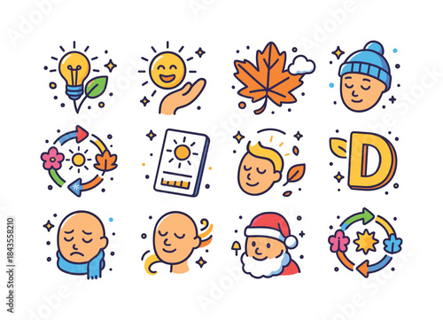 Seasonal Mood Icons. seasonal moods. Colorful isometric vector i