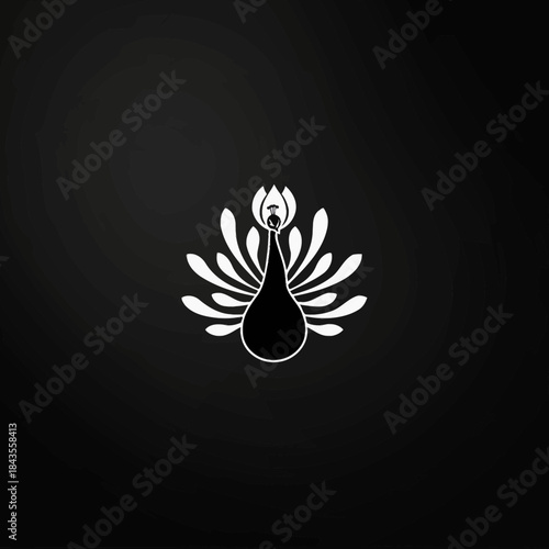 Abstract white graphic symbol against black backdrop for conceptual designs