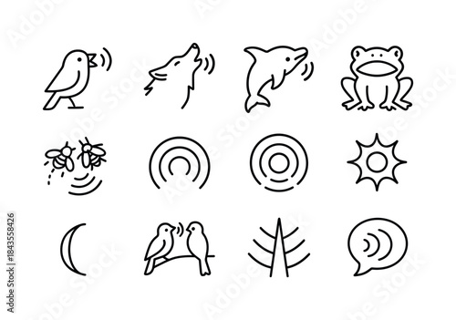 Animal Communication Icons. Animal communication. Line icon set