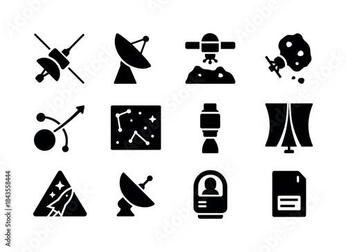 Deep Space Icons. Deep space missions. Solid icon set of deep sp