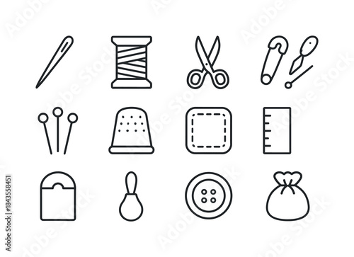 Sewing Tools Icons. Sewing Kit. Line icon set of Sewing Kit: nee