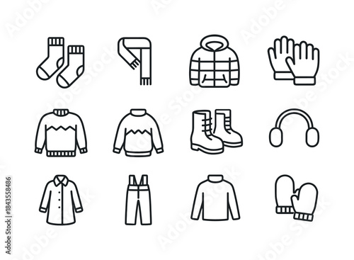 Winter Clothing Icons. Winter Clothing. Line icon set of Winter