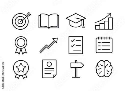Learning Goals Icons. Learning Goals. Line icon set of Learning