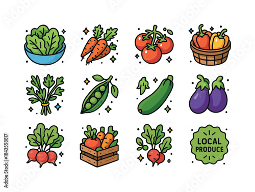 Farm Fresh Icons. Farm-to-table veggies. Colorful isometric vect