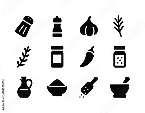 Spices and Seasonings Icons. Seasonings and spices. Solid icon s
