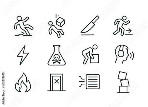 Workplace Hazards Icons. Workplace hazards. Line icon set of wor