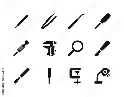Precision Tools Icons. Precision tools. Solid icon set of precis