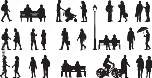 Silhouettes of people for digital model of architecture and urbanism Vector illustration