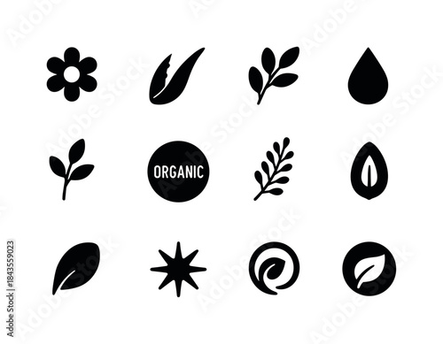 Natural Skincare Icons. Natural skincare packaging. Solid icon s