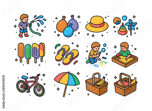 Summer Kids Icons. Summer Kids. Colorful isometric vector icons
