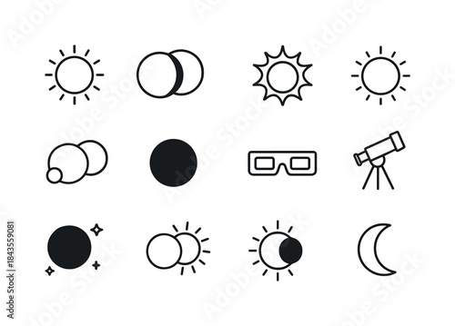 Eclipse Icon Set. Eclipse. Line icon set of Eclipse: solar eclip