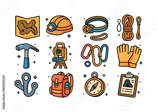 Speleology Gear Icons. Speleology. Colorful isometric vector ico