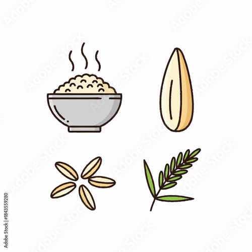 Simple Line Art Icons Representing Rice and Grains.