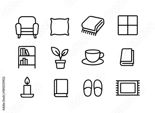 Reading Nook Icons. Reading Nook. Line icon set of Reading Nook: