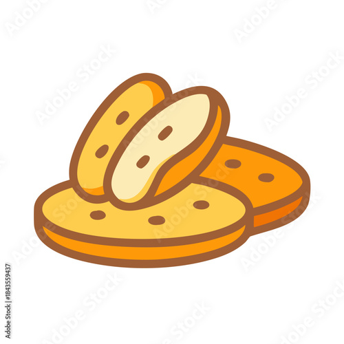 Illustration of stylized potato chips with brown speckles