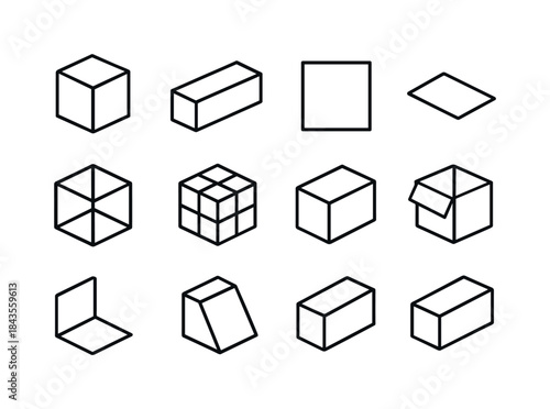 Geometric Box Line Icons. Box Geometry. Line icon set of Box Geo
