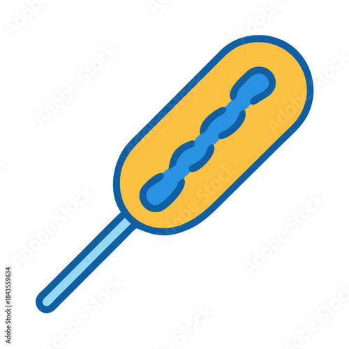 Stylized corn dog illustration with bold colors on white