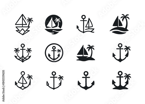 Island Tour Logos. island hopping boat tours. Icon set. Set Logo
