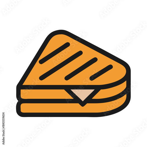Grilled cheese sandwich icon with bold stroke lines graphic