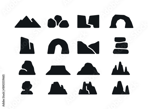 Rock Landscape Icons. Rock Landscapes. Solid icon set of Rock La