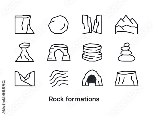 Rock Formation Icons. Rock Formations. Line icon set of Rock For