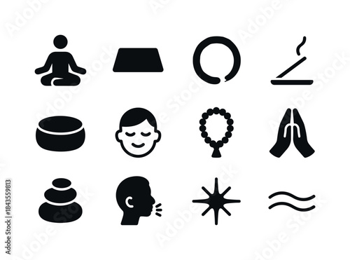 Meditation Icon Set. Meditating. Solid icon set of Meditating: l