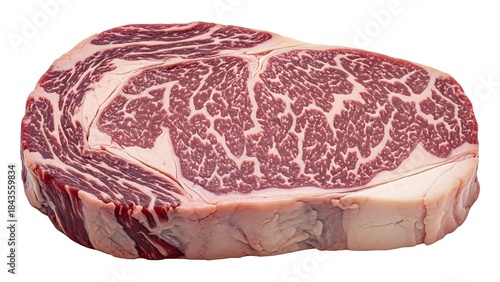 Raw marbled ribeye steak isolated on white background