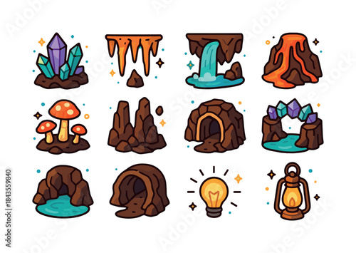 Vibrant Underground Icons. Underground World. Colorful isometric