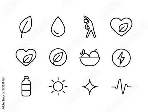Wellness Icon Set. Wellness. Line icon set of Wellness: herbal l