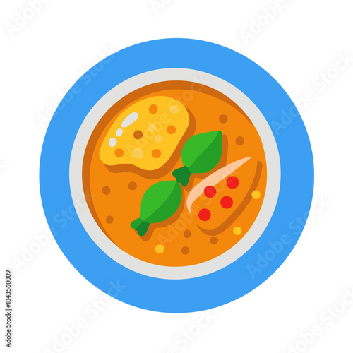 Flat vector art of Thai soup Tom Yum Kung