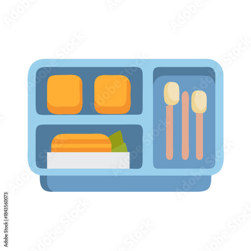 Illustration of a compartmentalized lunch box for food storage