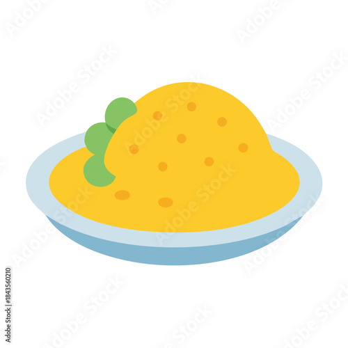 Abstract illustration of yellow puree with green decoration