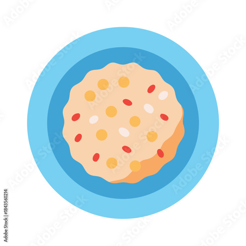 Flat illustration of breakfast porridge on a light blue plate